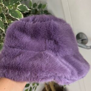 Purple Faux Fur Bucket Hat